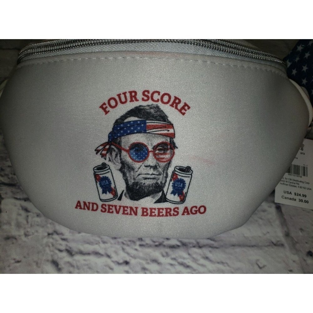 Lincoln Four Score White Graphic Fanny Pack & Beer Koozie - Picture 2 of 5